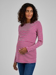 JoJo Maman Bébé Pink & Grey Stripe Ribbed Jersey Maternity & Nursing Top - Image 1 of 4