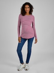 JoJo Maman Bébé Pink & Grey Stripe Ribbed Jersey Maternity & Nursing Top - Image 2 of 4