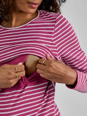 JoJo Maman Bébé Pink & Grey Stripe Ribbed Jersey Maternity & Nursing Top - Image 4 of 4