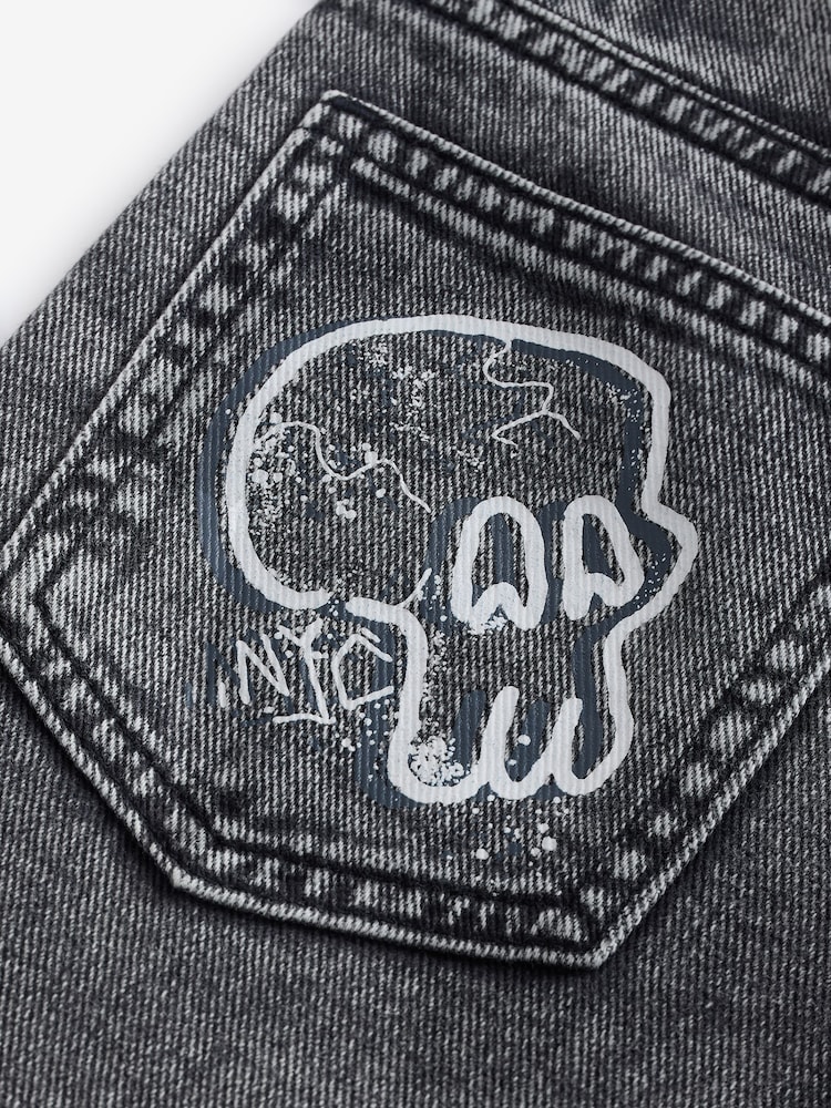 Grey Wide Fit 100% Cotton Graffiti Denim Jeans (3-16yrs) - Image 11 of 12