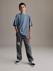 Grey Wide Fit 100% Cotton Graffiti Denim Jeans (3-16yrs) - Image 2 of 12