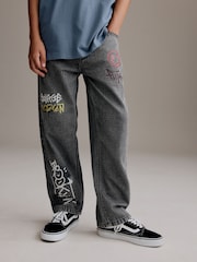 Grey Wide Fit 100% Cotton Graffiti Denim Jeans (3-16yrs) - Image 3 of 12
