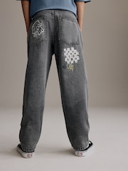Grey Wide Fit 100% Cotton Graffiti Denim Jeans (3-16yrs) - Image 4 of 12
