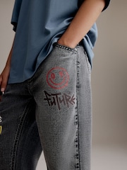 Grey Wide Fit 100% Cotton Graffiti Denim Jeans (3-16yrs) - Image 5 of 12
