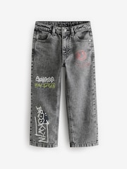 Grey Wide Fit 100% Cotton Graffiti Denim Jeans (3-16yrs) - Image 7 of 12