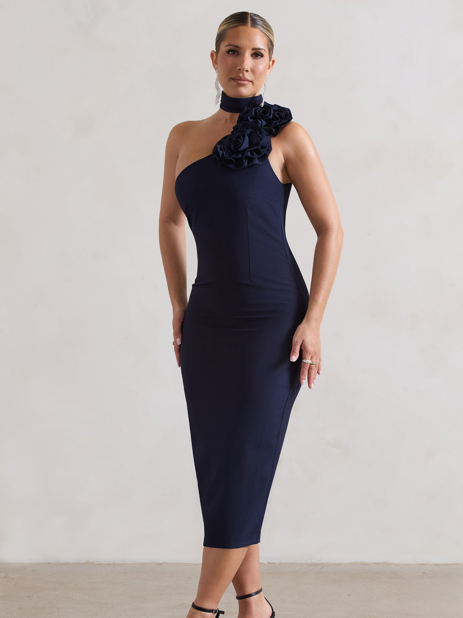 Navy bodycon midi dress deals