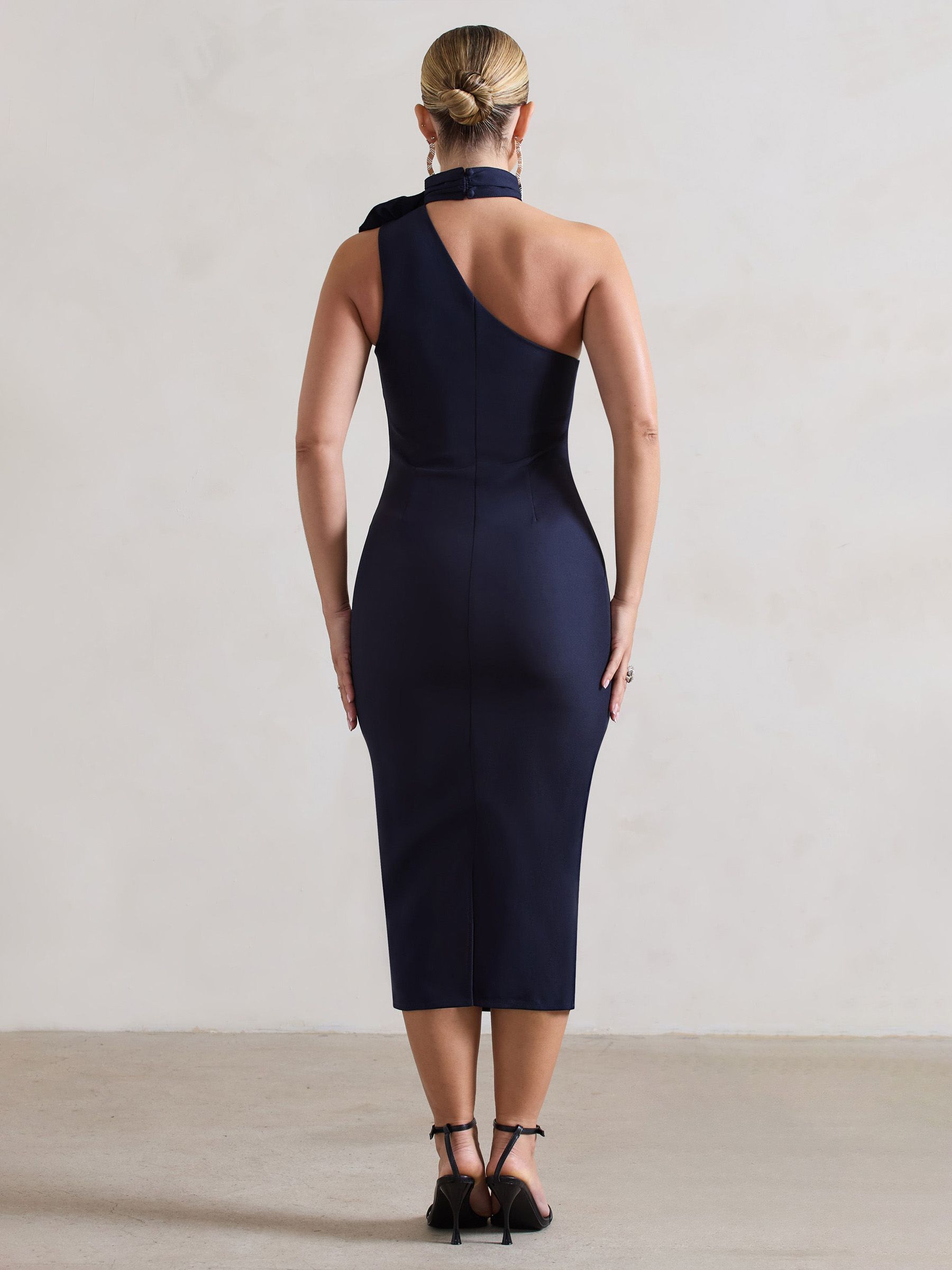 Buy Club L London Navy Blue The Soiree Bodycon Midi Dress With Ruffled Choker from Next USA