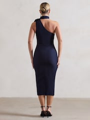 Club L London Navy Blue The Soiree Bodycon Midi Dress With Ruffled Choker - Image 5 of 5