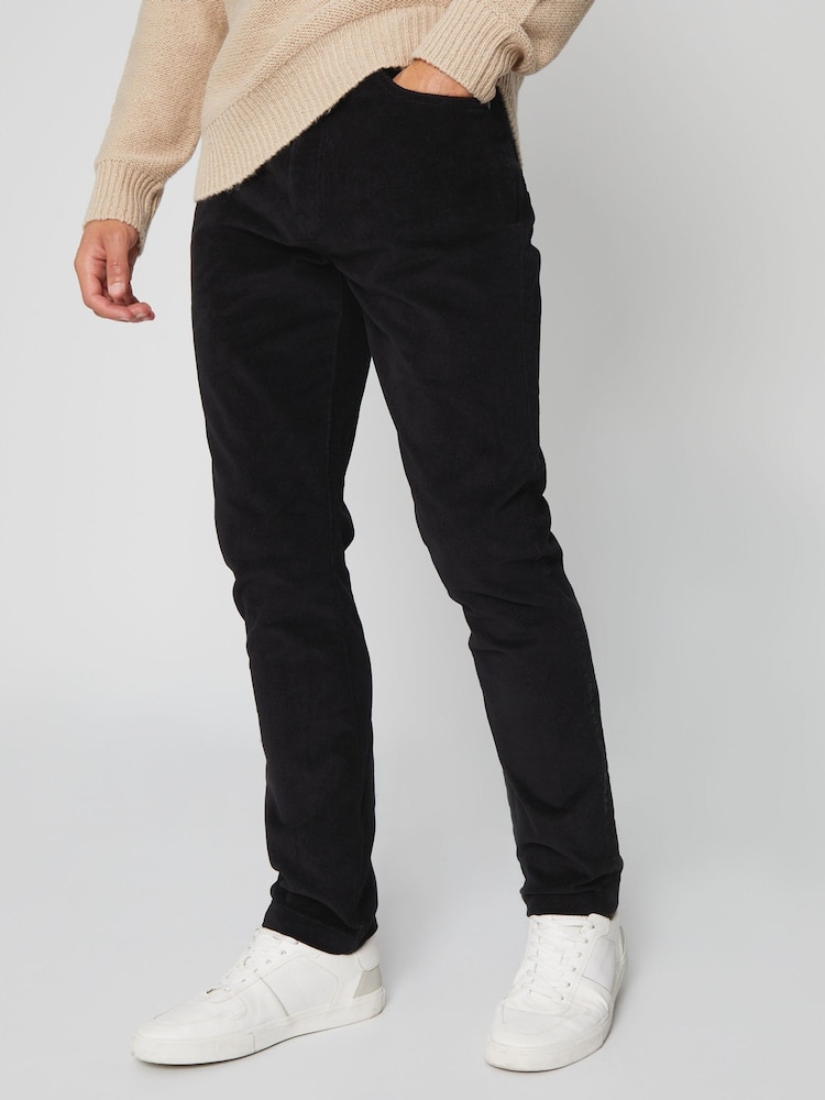 Threadbare Black Cotton Corduroy 5 Pocket Trousers With Stretch - Image 1 of 4