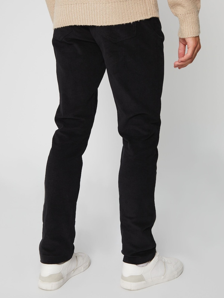 Threadbare Black Cotton Corduroy 5 Pocket Trousers With Stretch - Image 2 of 4