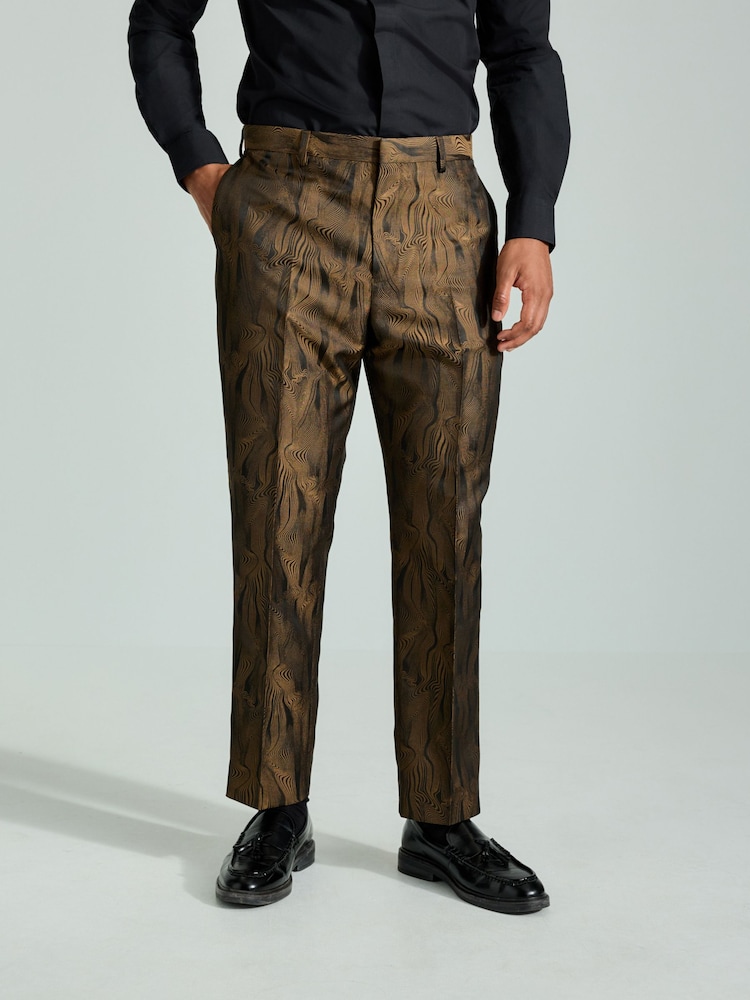 Black Slim Fit Gold Jacquard Tuxedo Suit Trousers - Image 1 of 1