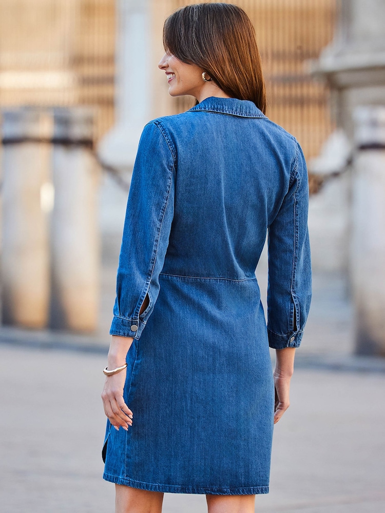 Sosandar Blue Denim Wrap Dress - Image 2 of 5