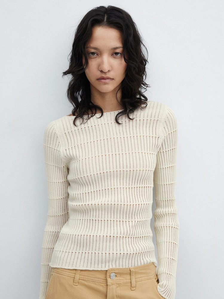 Mango Cream Openwork Knit Sweater - Image 1 of 6 Mango Cream Openwork Knit Sweater - Image 1 of 6