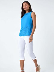 Roman Blue Floral Hem Detail Sleeveless Top - Image 2 of 5