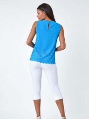 Roman Blue Floral Hem Detail Sleeveless Top - Image 3 of 5
