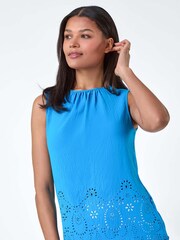 Roman Blue Floral Hem Detail Sleeveless Top - Image 4 of 5