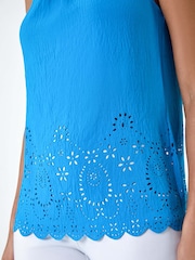 Roman Blue Floral Hem Detail Sleeveless Top - Image 5 of 5