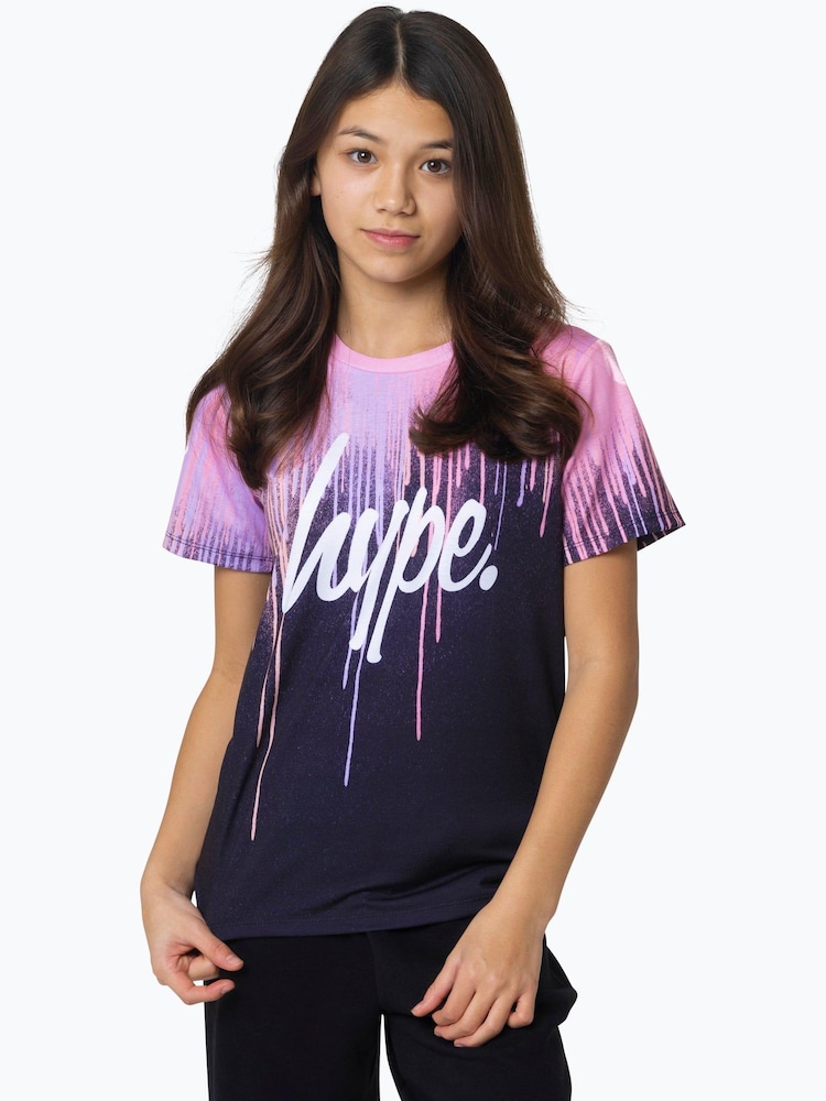 Hype. Girls Multi Dark Pastel Drips Black T-Shirt - Image 1 of 4