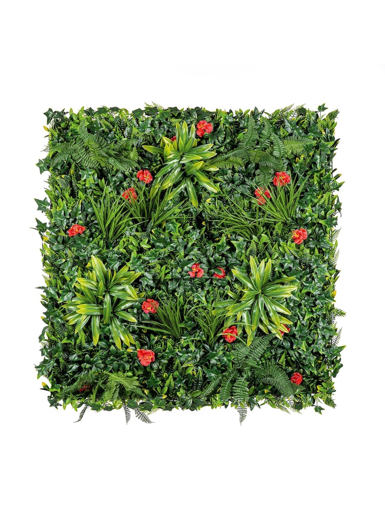 Premier Decorations Ltd Green/red 100x100cm Camellia with Flower Dracaena Fern Ivy Garden Living Wall - Image 2 of 4