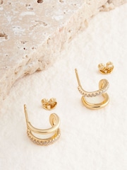 Gold Plated Sterling Silver Double Hoop Earrings - Image 3 of 5
