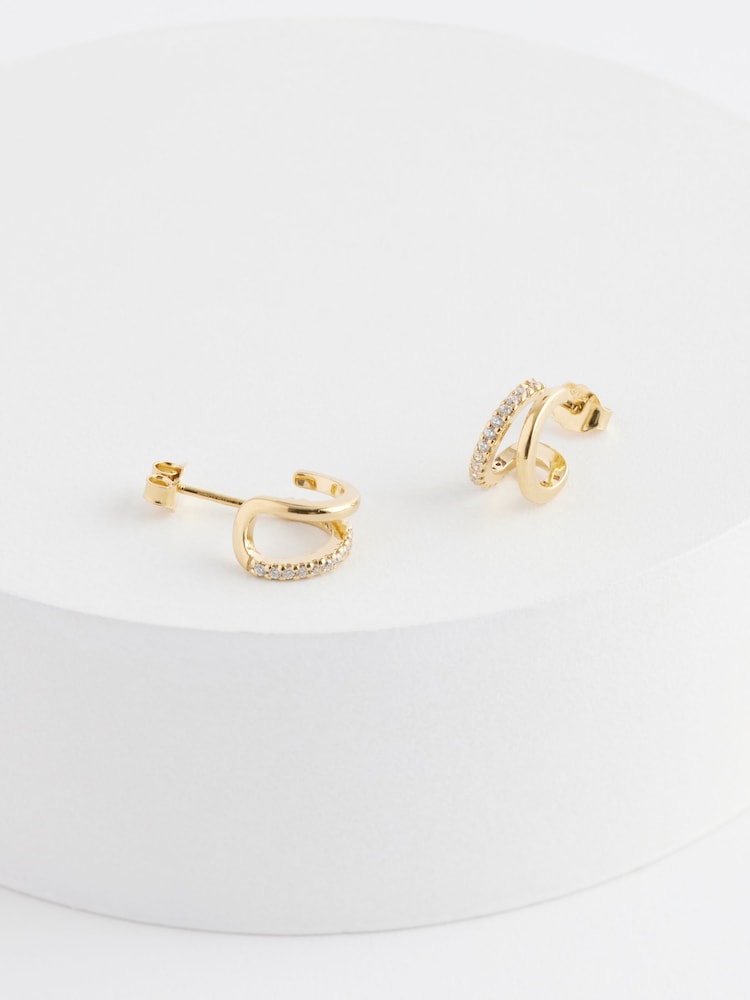 Gold Plated Sterling Silver Double Hoop Earrings - Image 5 of 5