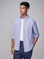 Light Blue Brushed 100% Cotton Oxford Long Sleeve Shirt - Image 1 of 7