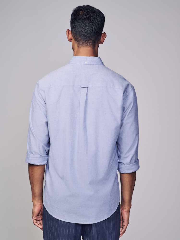 Light Blue Brushed 100% Cotton Oxford Long Sleeve Shirt - Image 3 of 7
