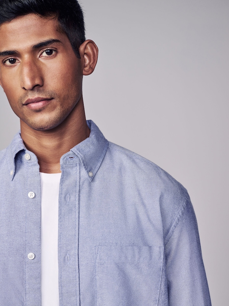 Light Blue Brushed 100% Cotton Oxford Long Sleeve Shirt - Image 4 of 7