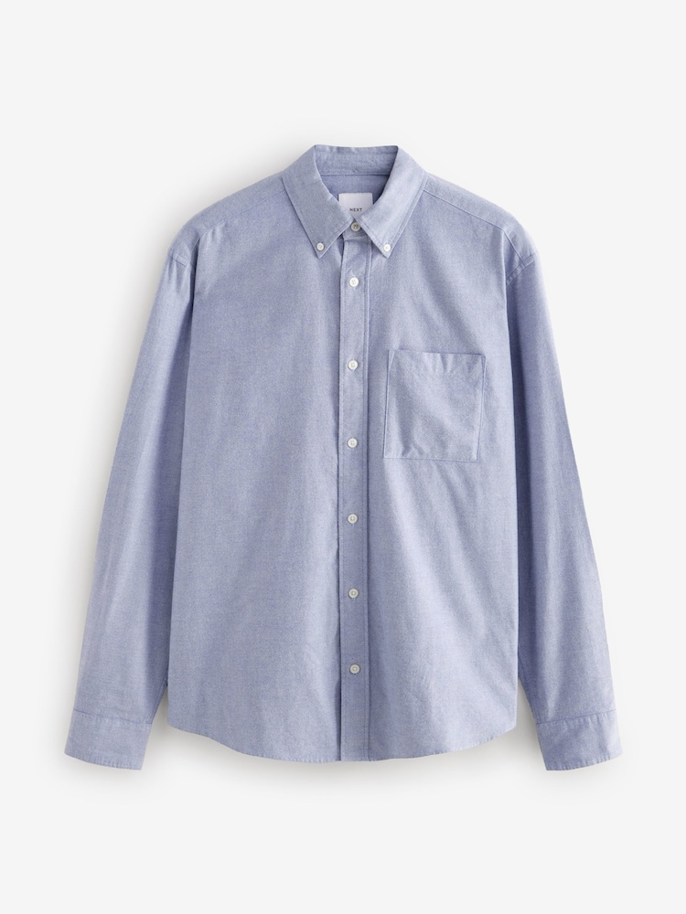 Light Blue Brushed 100% Cotton Oxford Long Sleeve Shirt - Image 5 of 7