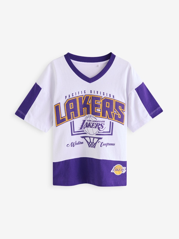 White/Purple LA Lakers NBA Licensed 100% Cotton T-Shirt (3-16yrs) - Image 1 of 3