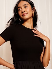 Friends Like These Black Jersey and Woven Mix T-Shirt Midi Dress - Image 2 of 4