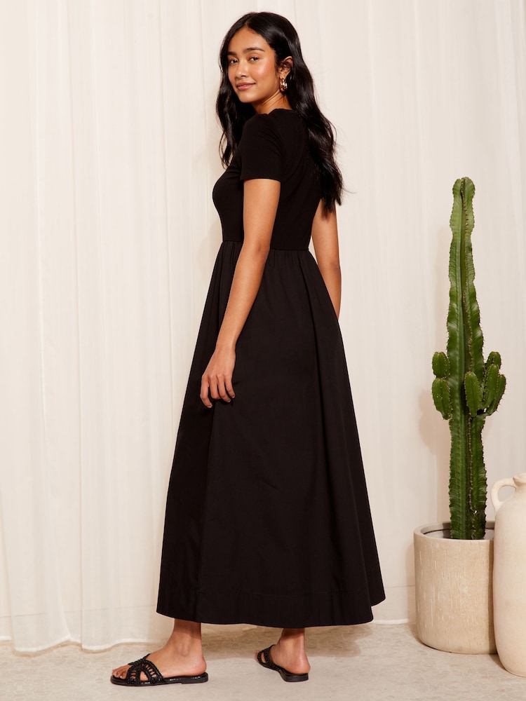 Friends Like These Black Jersey and Woven Mix T-Shirt Midi Dress - Image 4 of 4