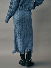 Indigo Blue Cable Knit Fringe Midi Skirt - Image 3 of 4