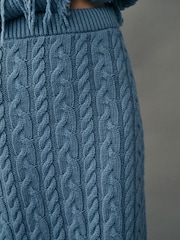 Indigo Blue Cable Knit Fringe Midi Skirt - Image 4 of 4