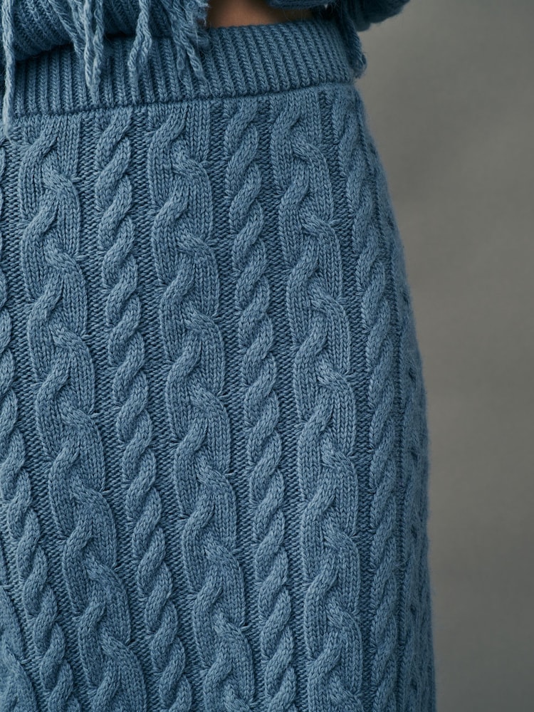 Indigo Blue Cable Knit Fringe Midi Skirt - Image 4 of 4