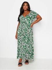 Yours Curve Green Floral Wrap Maxi Dress - Image 1 of 5