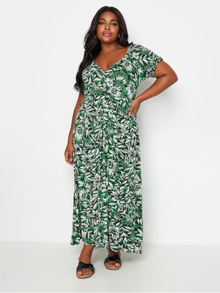 Yours Curve Green Floral Wrap Maxi Dress - Image 1 of 5