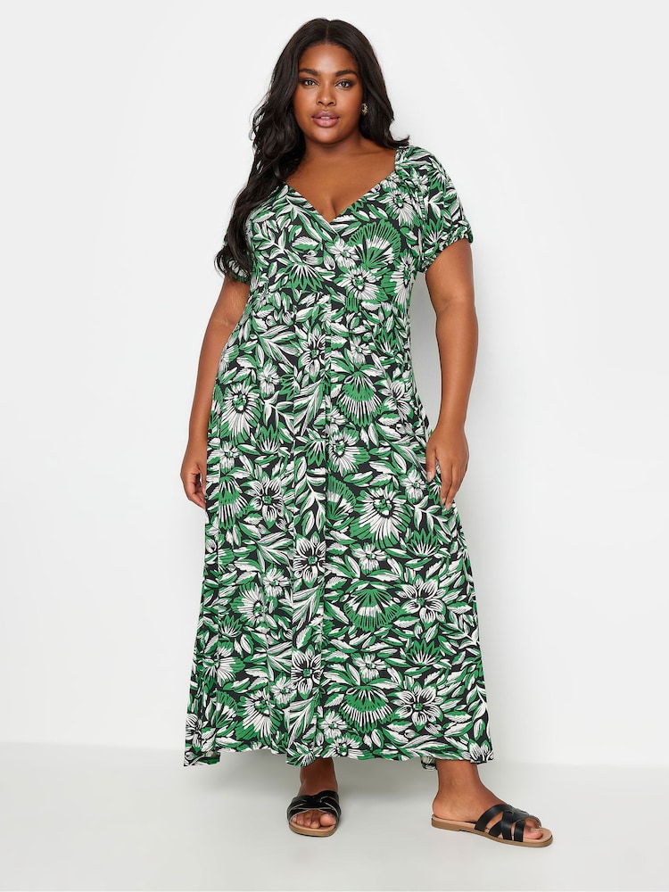 Yours Curve Green Floral Wrap Maxi Dress - Image 2 of 5