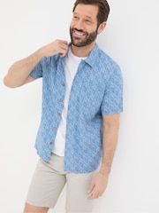 FatFace Dempsey Blue Leaf Print Linen Blend Shirt - Image 1 of 4