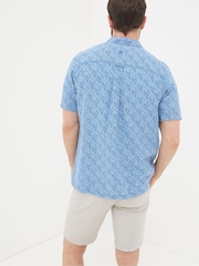 FatFace Dempsey Blue Leaf Print Linen Blend Shirt - Image 2 of 4