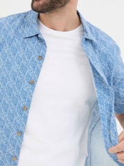 FatFace Dempsey Blue Leaf Print Linen Blend Shirt - Image 3 of 4
