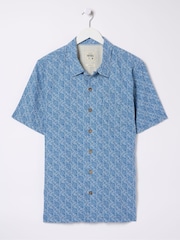 FatFace Dempsey Blue Leaf Print Linen Blend Shirt - Image 4 of 4