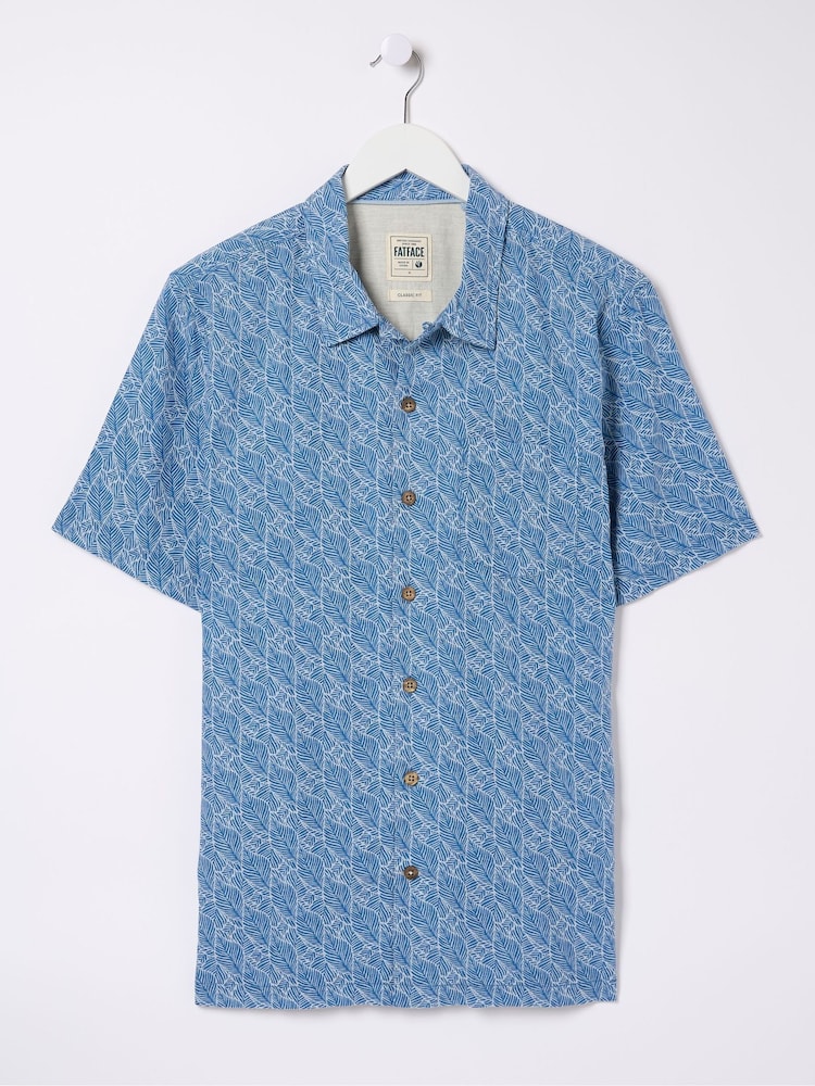 FatFace Dempsey Blue Leaf Print Linen Blend Shirt - Image 4 of 4