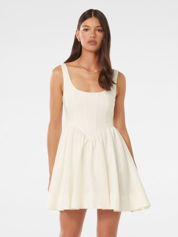 Forever New White Pure Linen Trinity Corset Mini Dress - Image 1 of 5