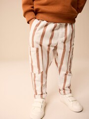 Rust/Ecru Stripe 100% Cotton Side Pocket Pull-On Trousers (3mths-7yrs) - Image 1 of 8
