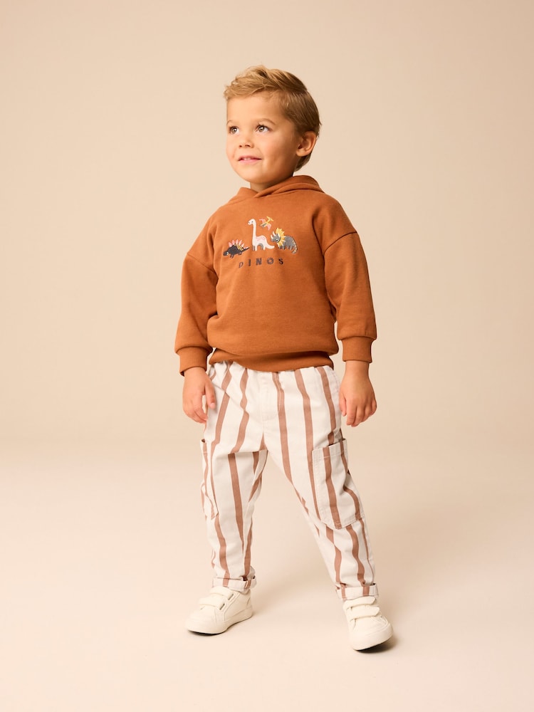 Rust/Ecru Stripe 100% Cotton Side Pocket Pull-On Trousers (3mths-7yrs) - Image 2 of 8