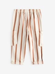 Rust/Ecru Stripe 100% Cotton Side Pocket Pull-On Trousers (3mths-7yrs) - Image 6 of 8