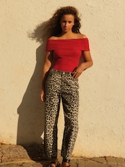 Leopard Print Straight Leg 100% Cotton Jeans - Image 1 of 7