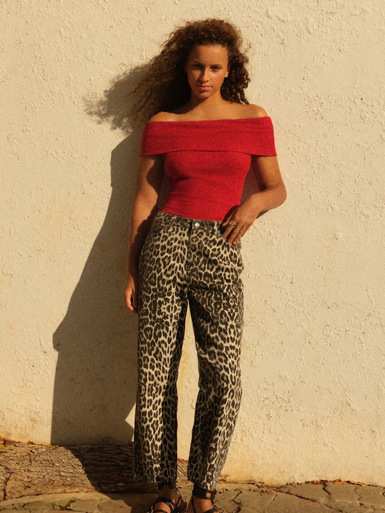 Leopard Print Straight Leg 100% Cotton Jeans - Image 1 of 7
