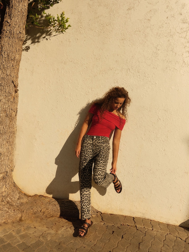 Leopard Print Straight Leg 100% Cotton Jeans - Image 2 of 7